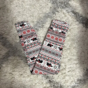 No Boundaries Juniors Bear High-Waist Leggings S 3-5 Christmas Holiday White